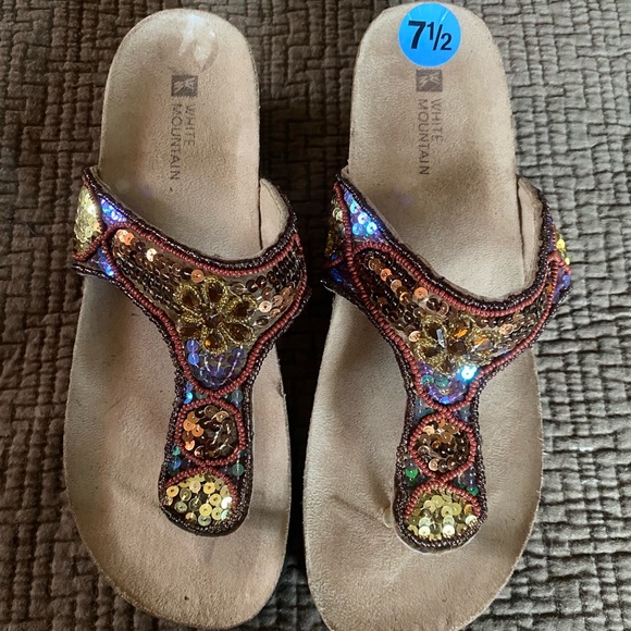 white mountain beaded sandals